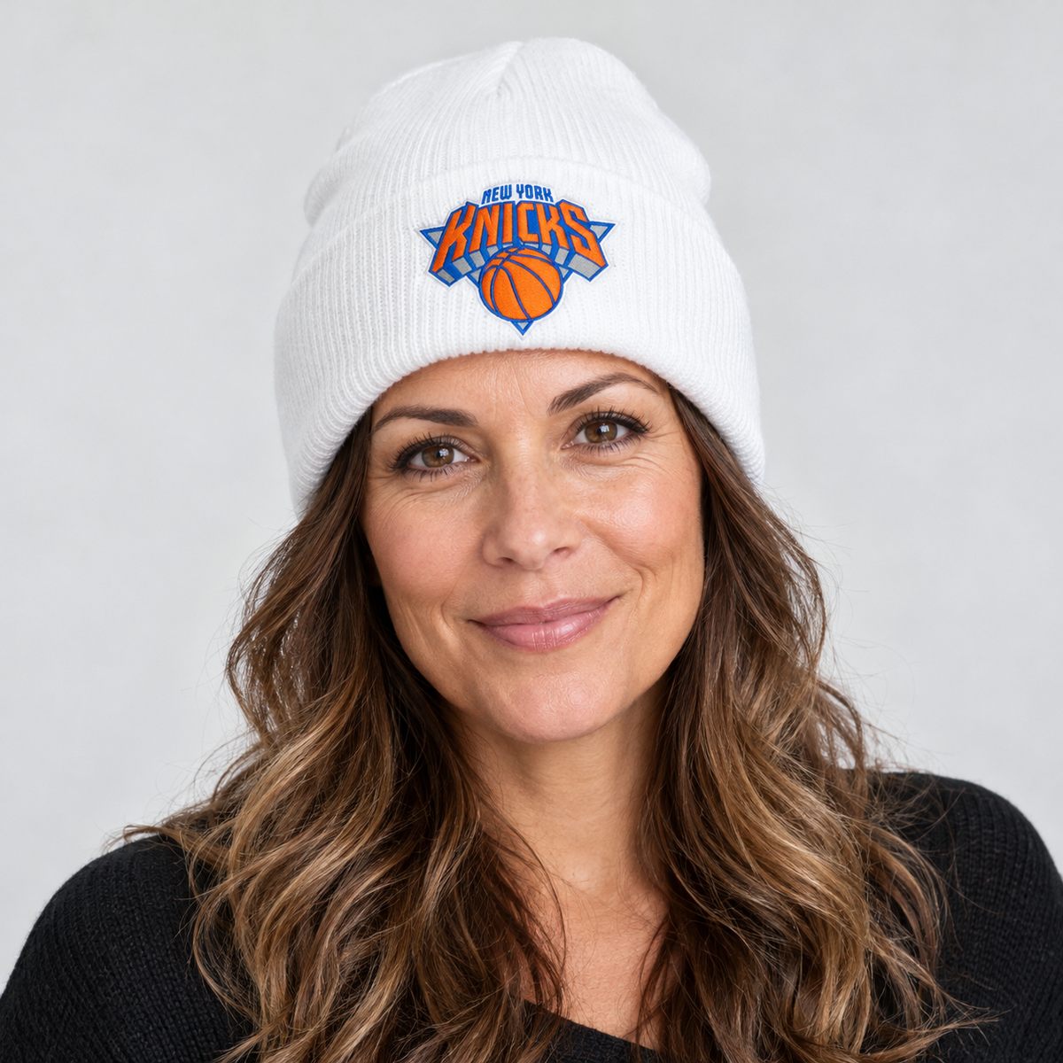 White - Model View - New York Knicks Beanie Hat