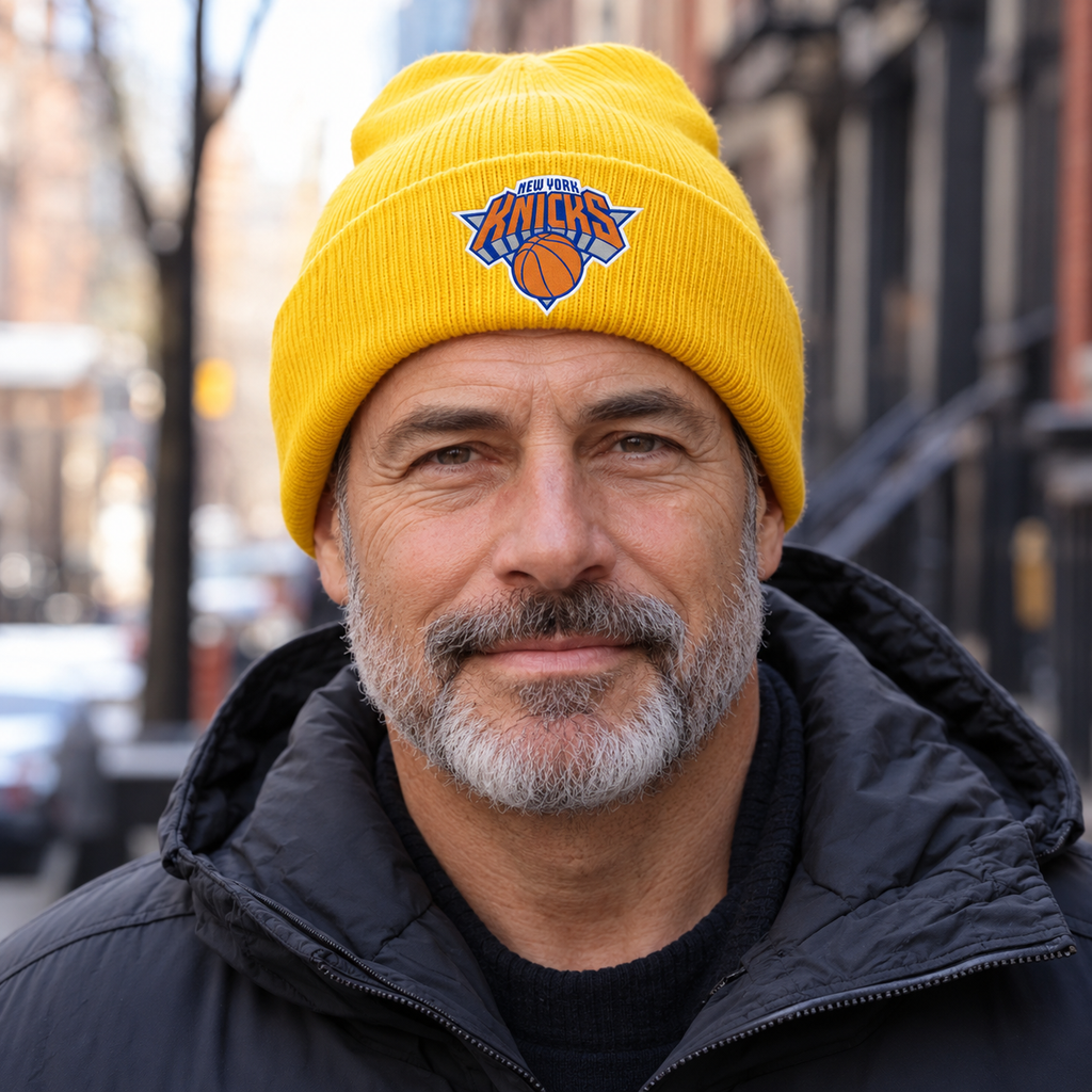 Yellow - Model View - New York Knicks Beanie Hat