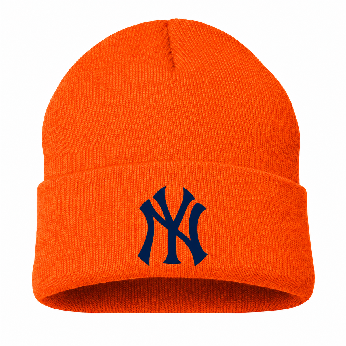 Orange New York Yankees beanie hat - front view