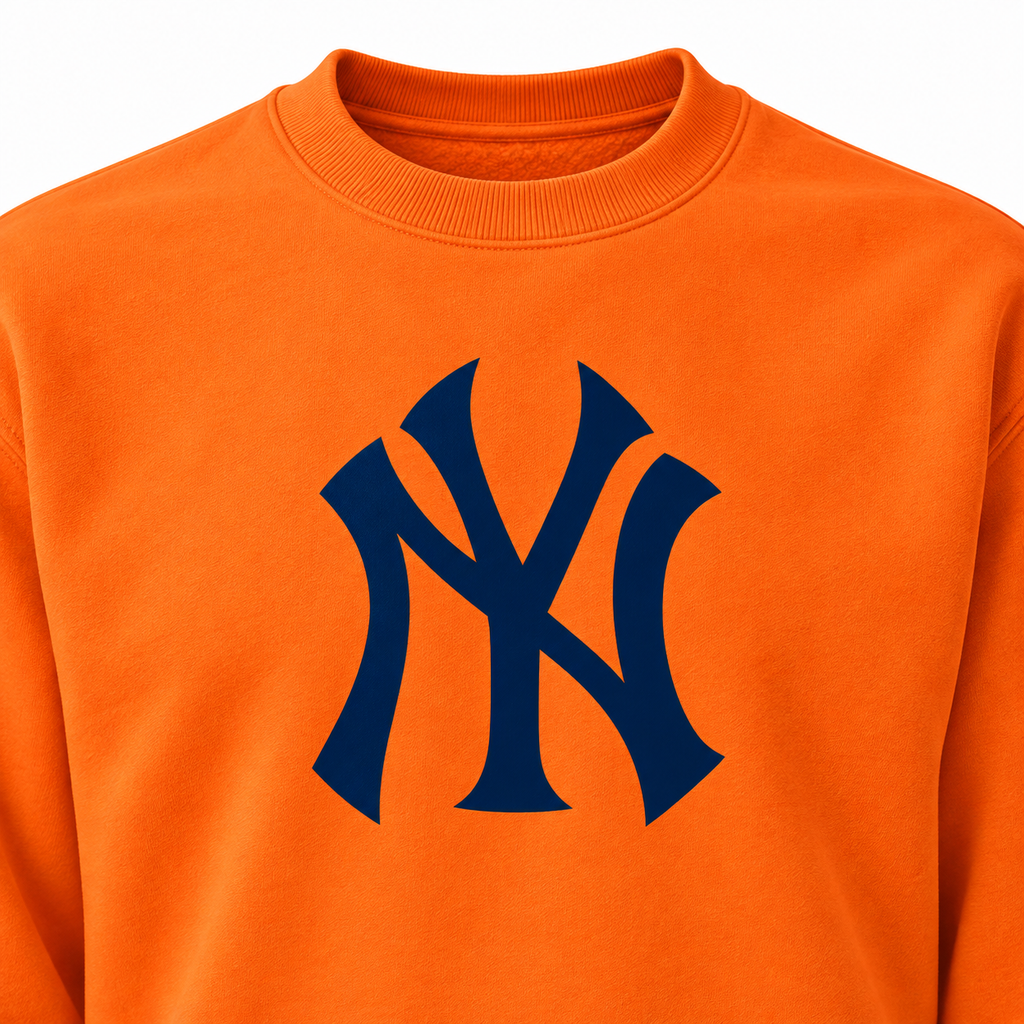 Orange New York Yankees crewneck sweatshirt - DTF print close-up