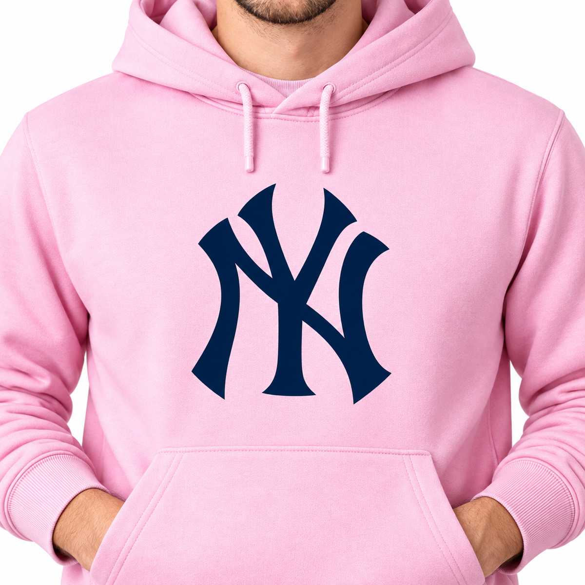 Pink New York Yankees pullover hoodie - DTF print close-up
