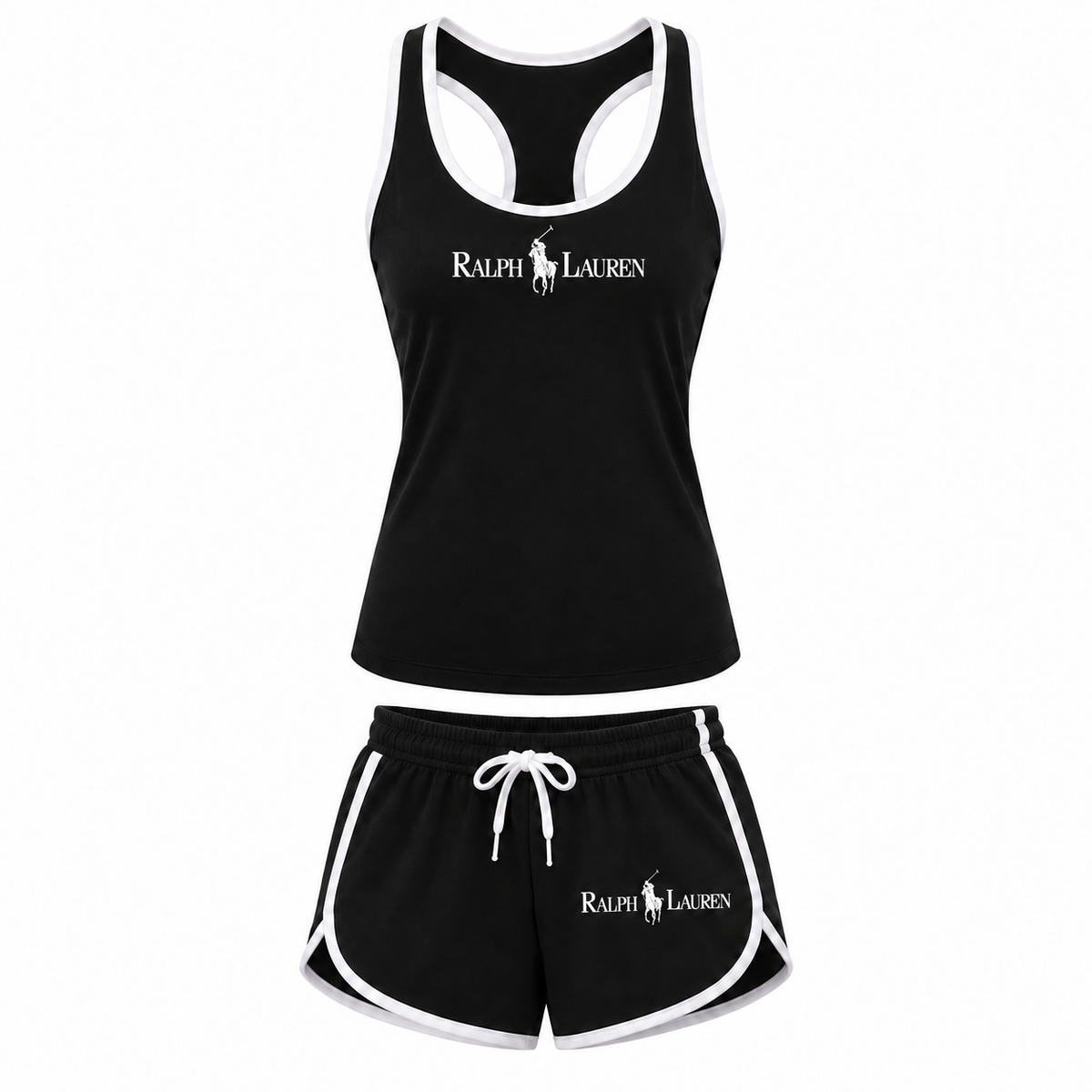 Women's Polo Ralph Lauren white design tank top and shorts set, Black