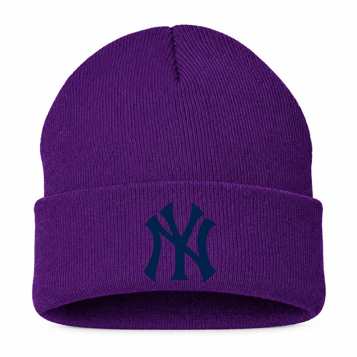 Purple New York Yankees beanie hat - front view