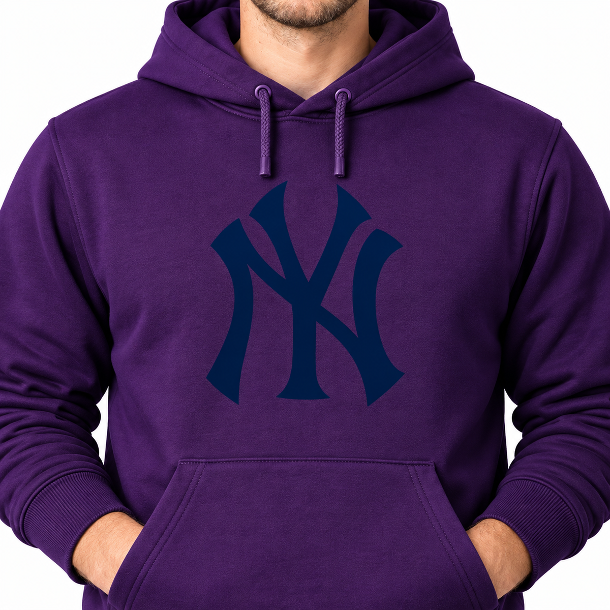 Purple New York Yankees pullover hoodie - DTF print close-up