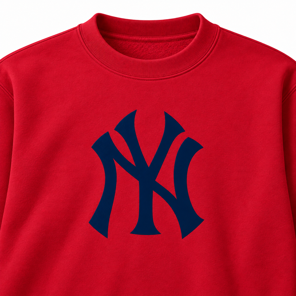 Red New York Yankees crewneck sweatshirt - DTF print close-up