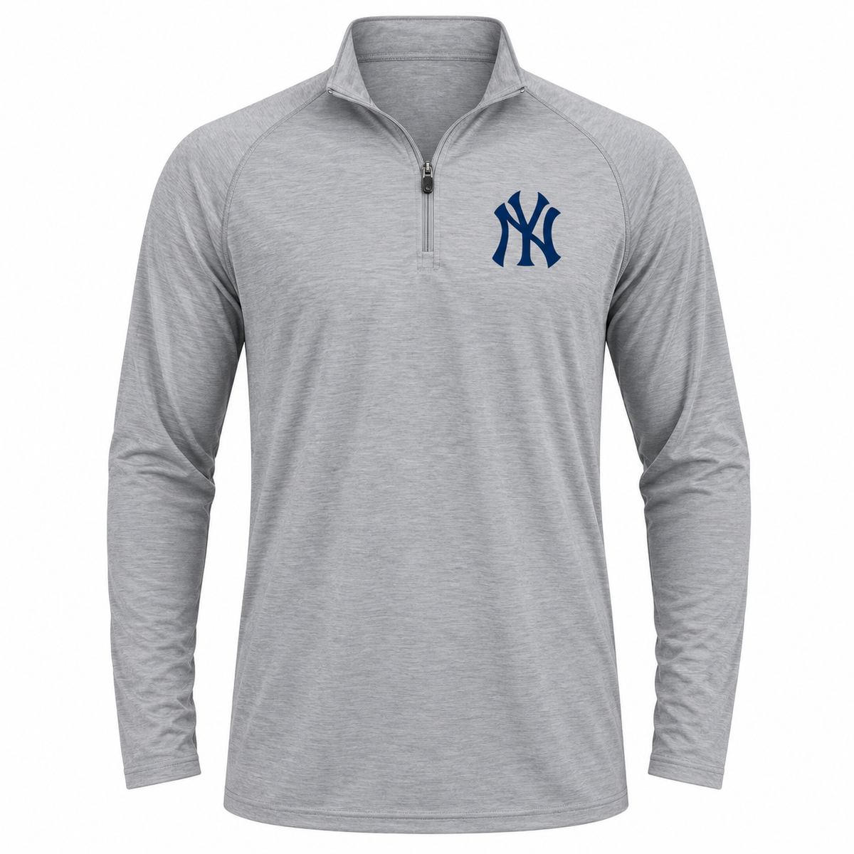 Light Grey New York Yankees quarter-zip athletic shirt - front view