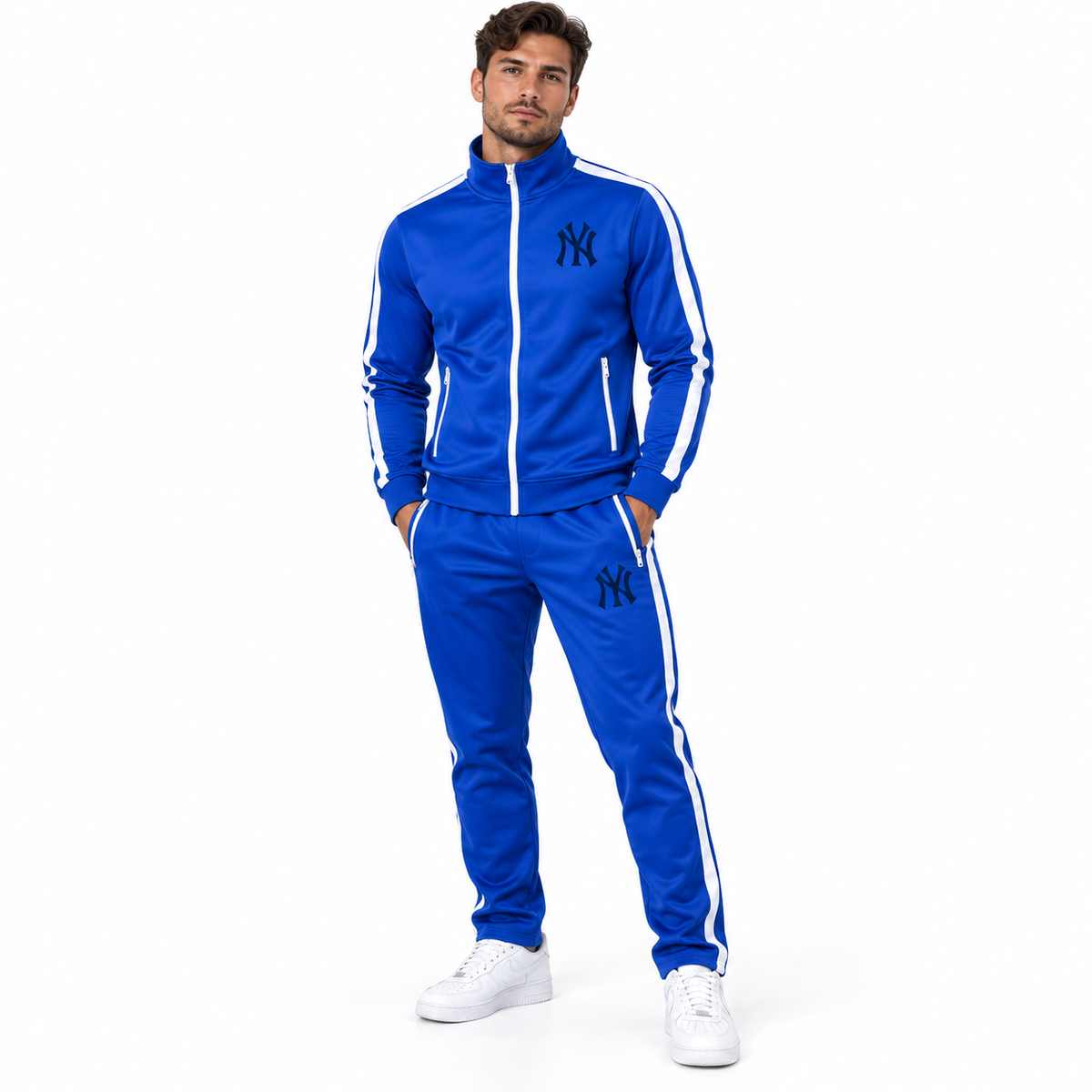 Royal Blue New York Yankees dri-fit tracksuit - model wearing view