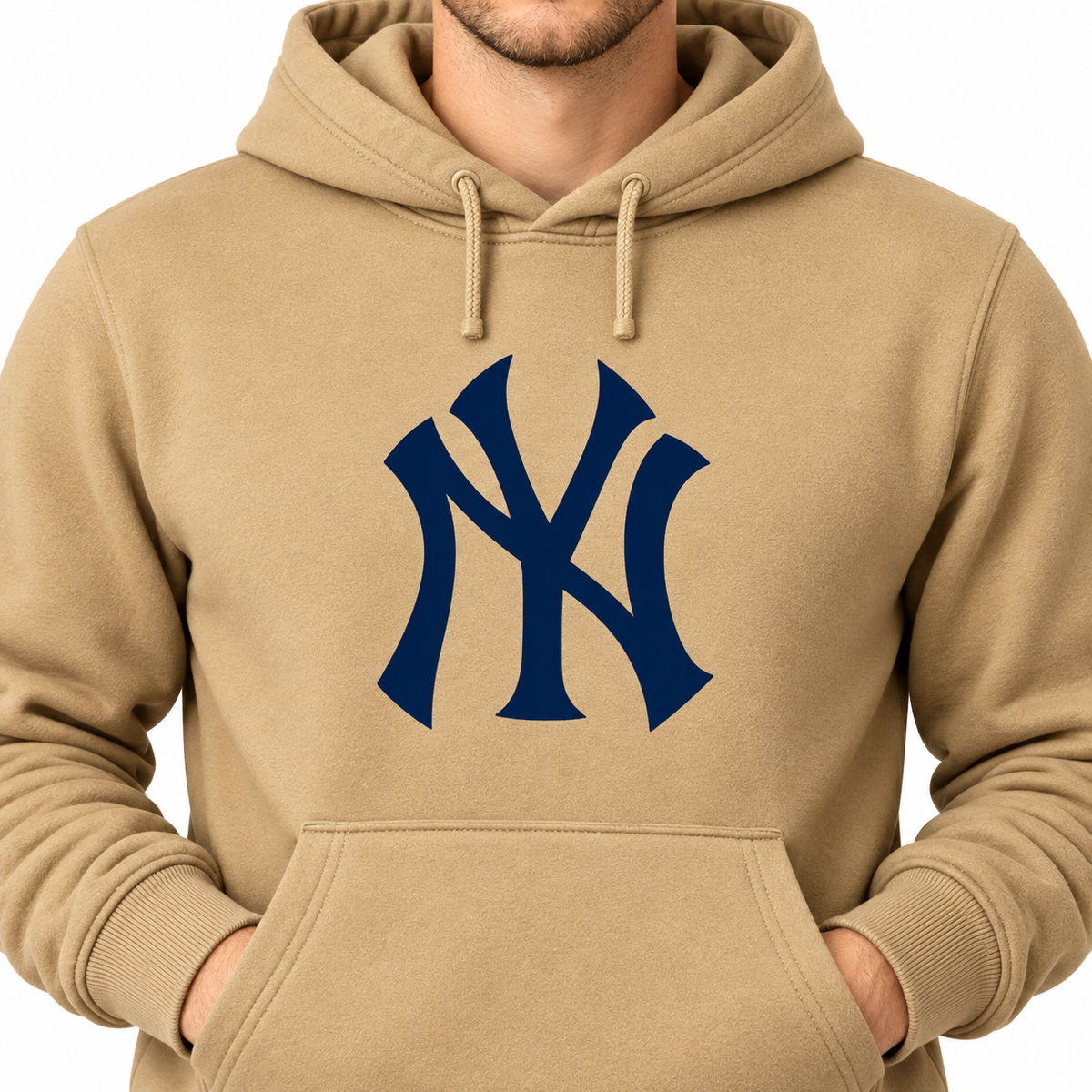 Tan New York Yankees pullover hoodie - DTF print close-up