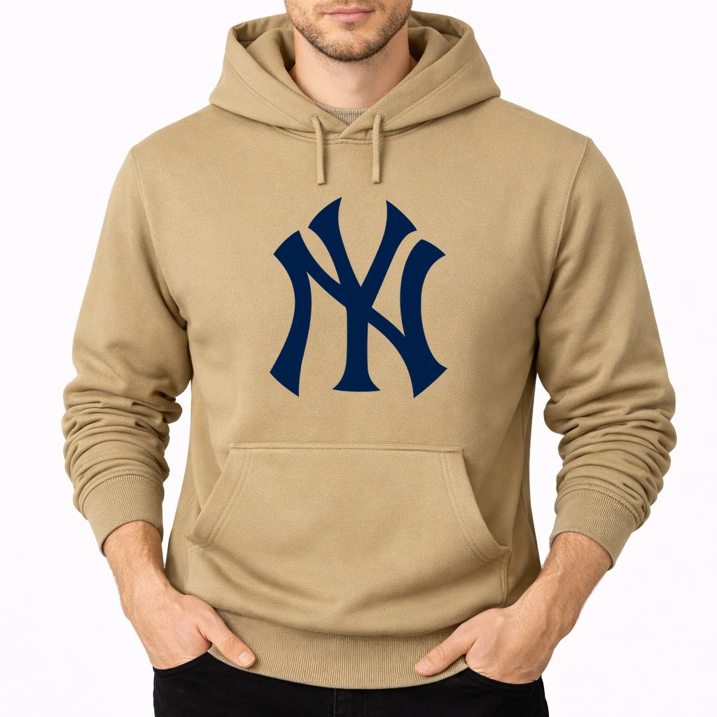Tan New York Yankees pullover hoodie - model wearing view