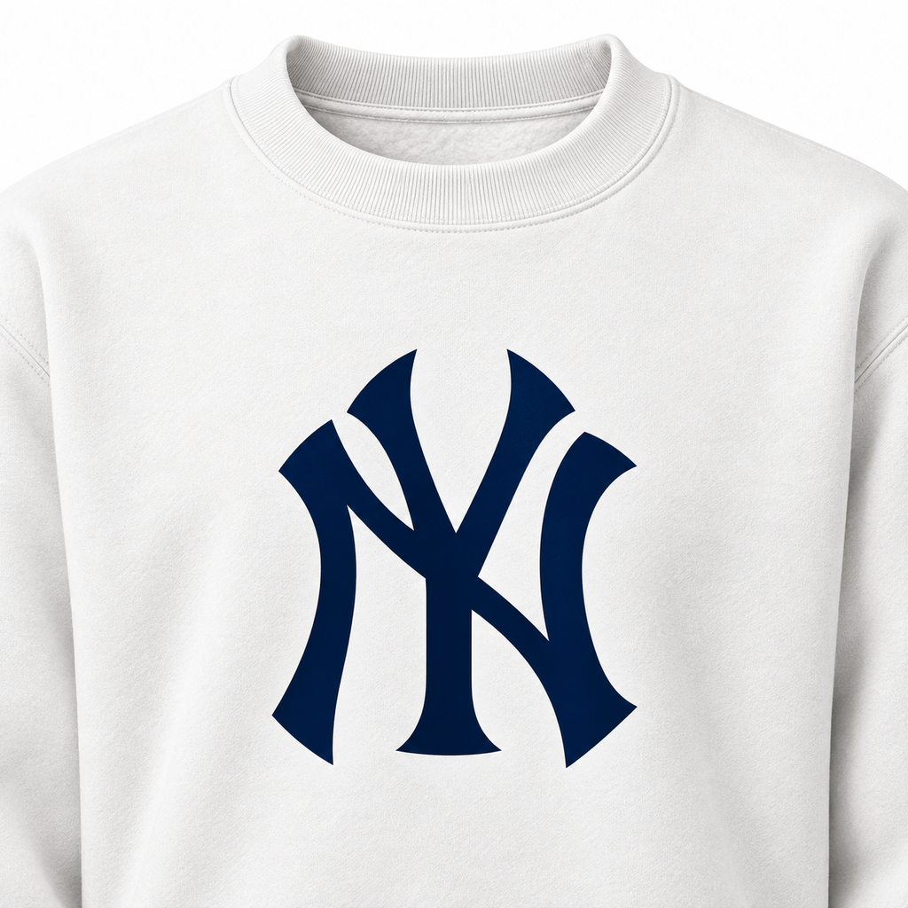 White New York Yankees crewneck sweatshirt - DTF print close-up