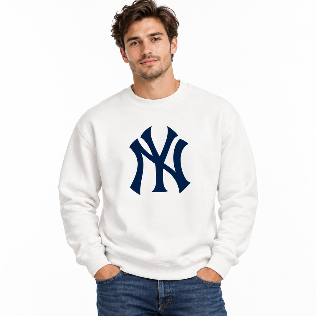 White New York Yankees crewneck sweatshirt - model wearing view