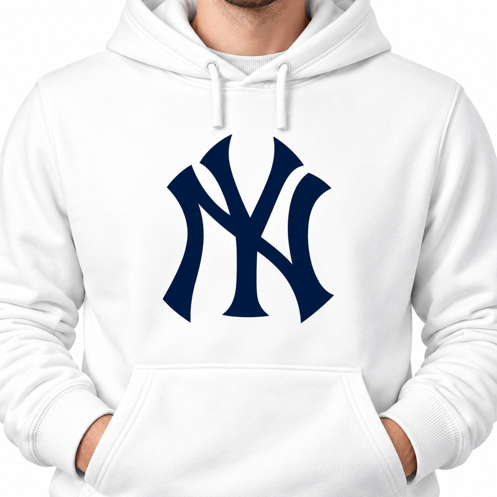 White New York Yankees pullover hoodie - DTF print close-up