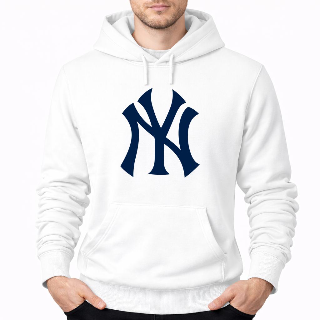 White New York Yankees pullover hoodie - model wearing view