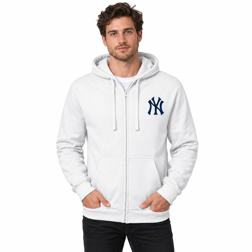 White New York Yankees zipper hoodie - model wearing view