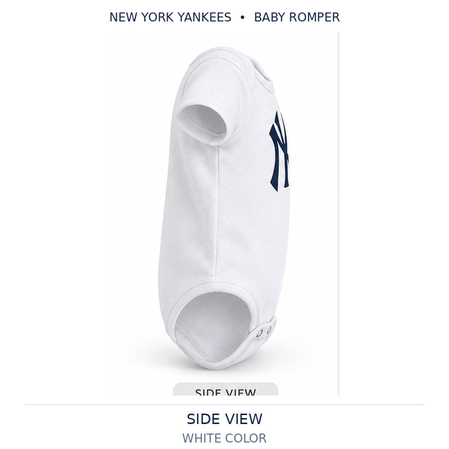 White Yankees baby romper — side view