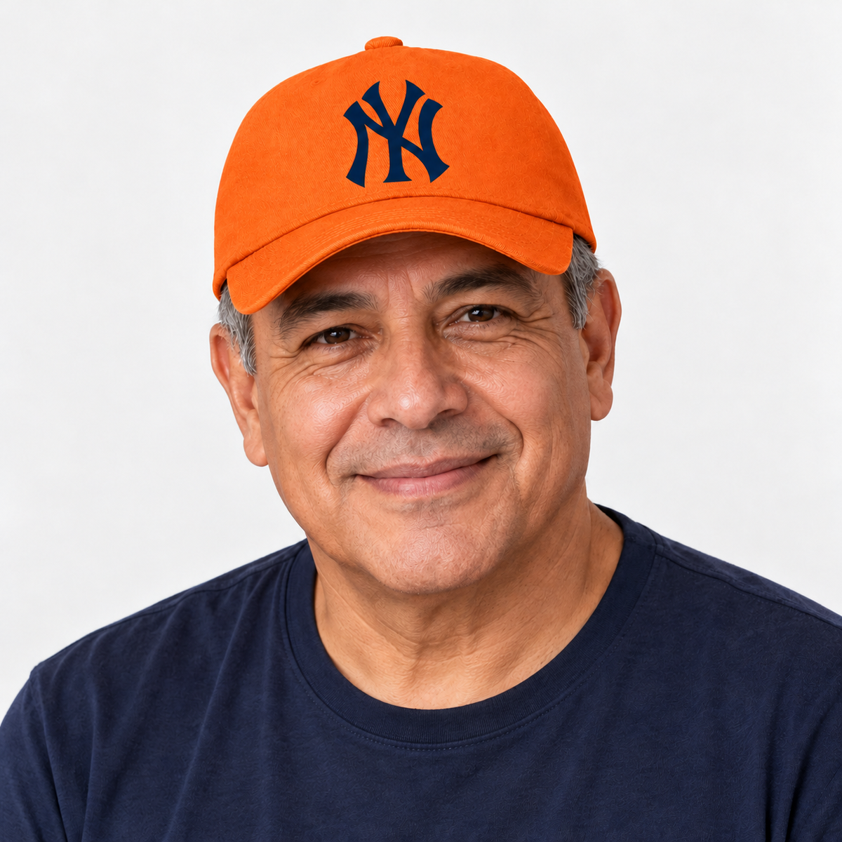 Orange New York Yankees dad baseball cap hat - model wearing seamless front hat