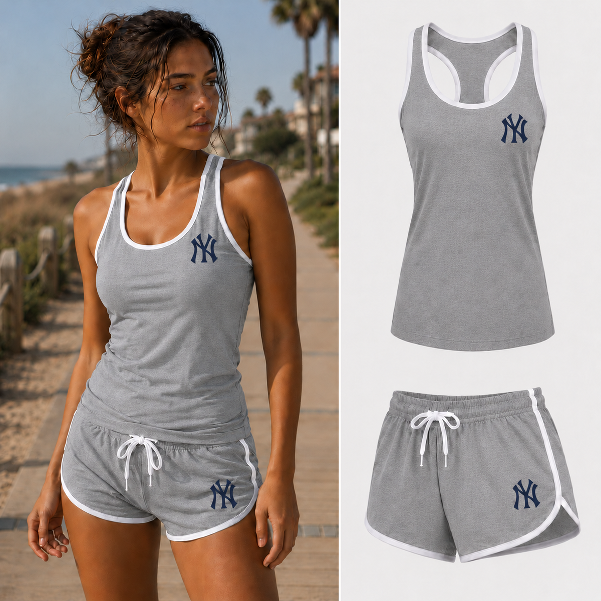 Women's New York Yankees tank top and shorts set, Gray