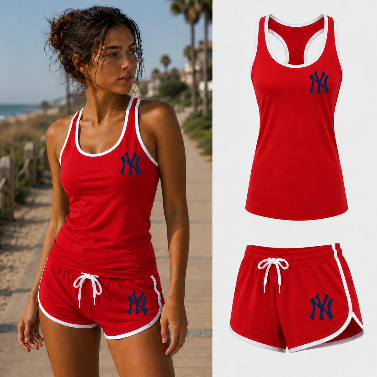 Women's New York Yankees tank top and shorts set, Red