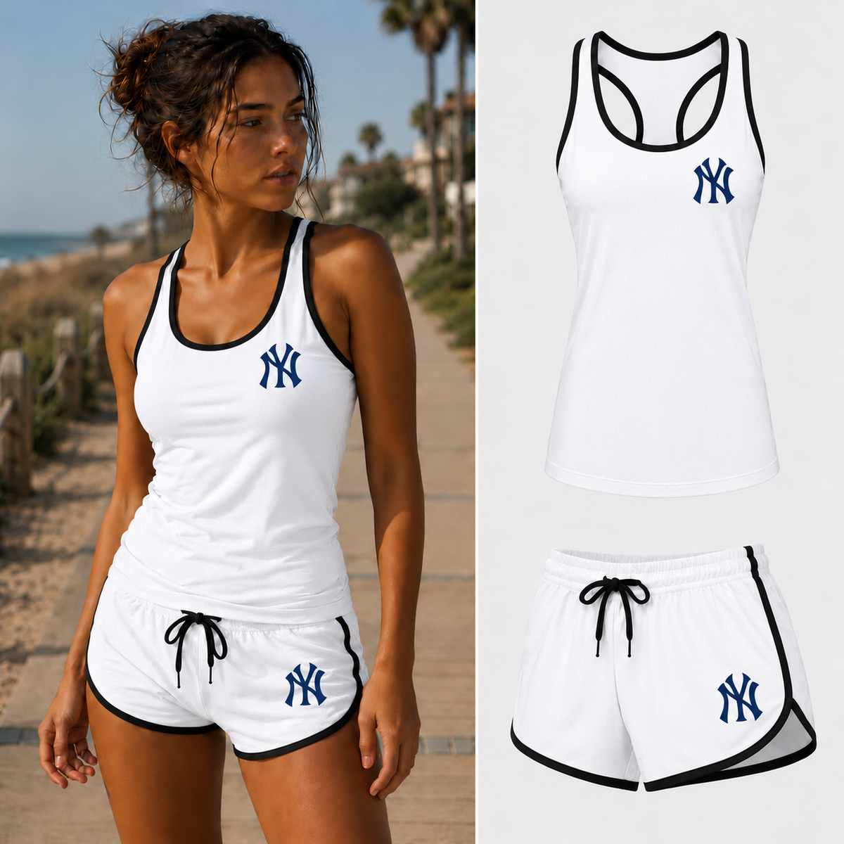 Women's New York Yankees tank top and shorts set, White