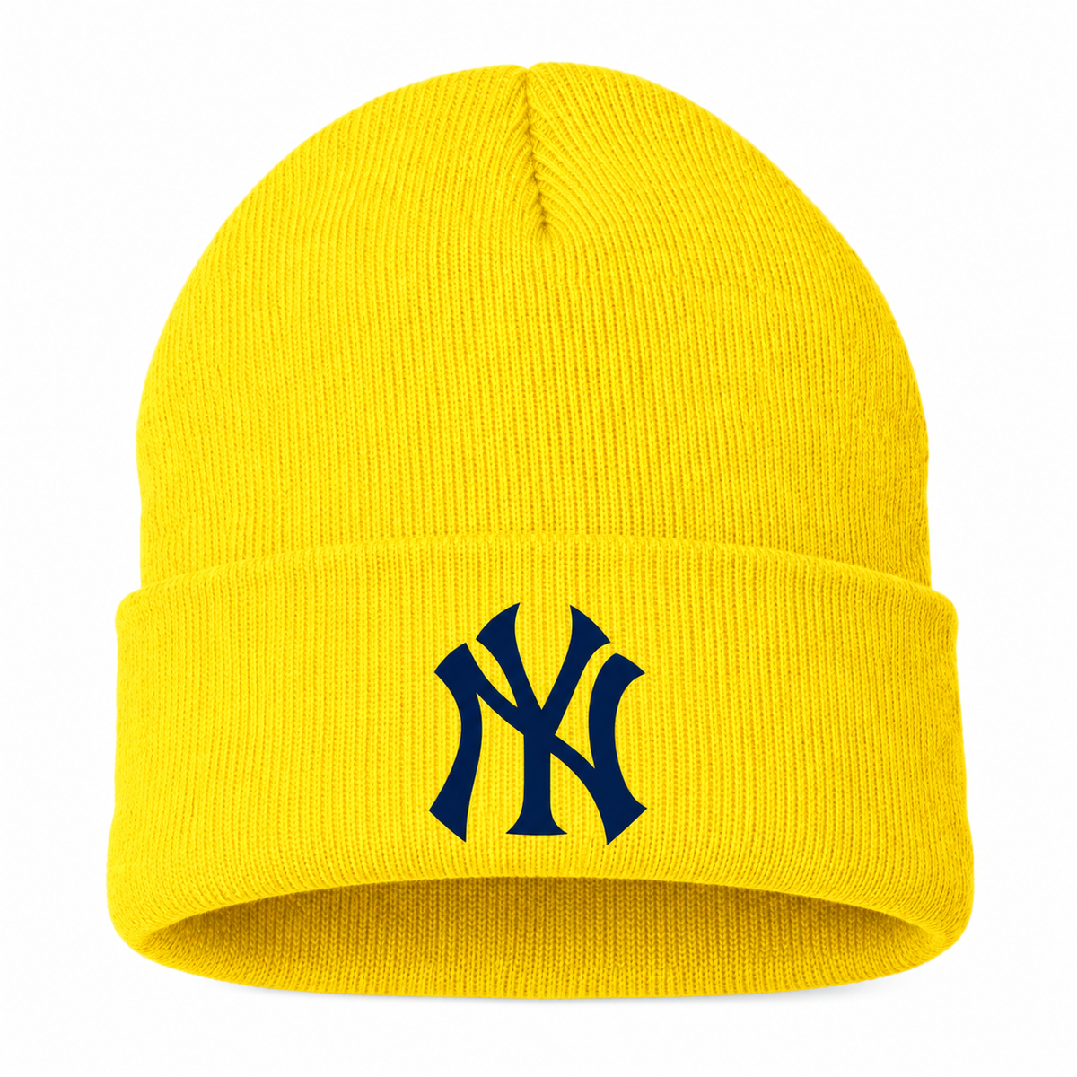 Yellow New York Yankees beanie hat - front view