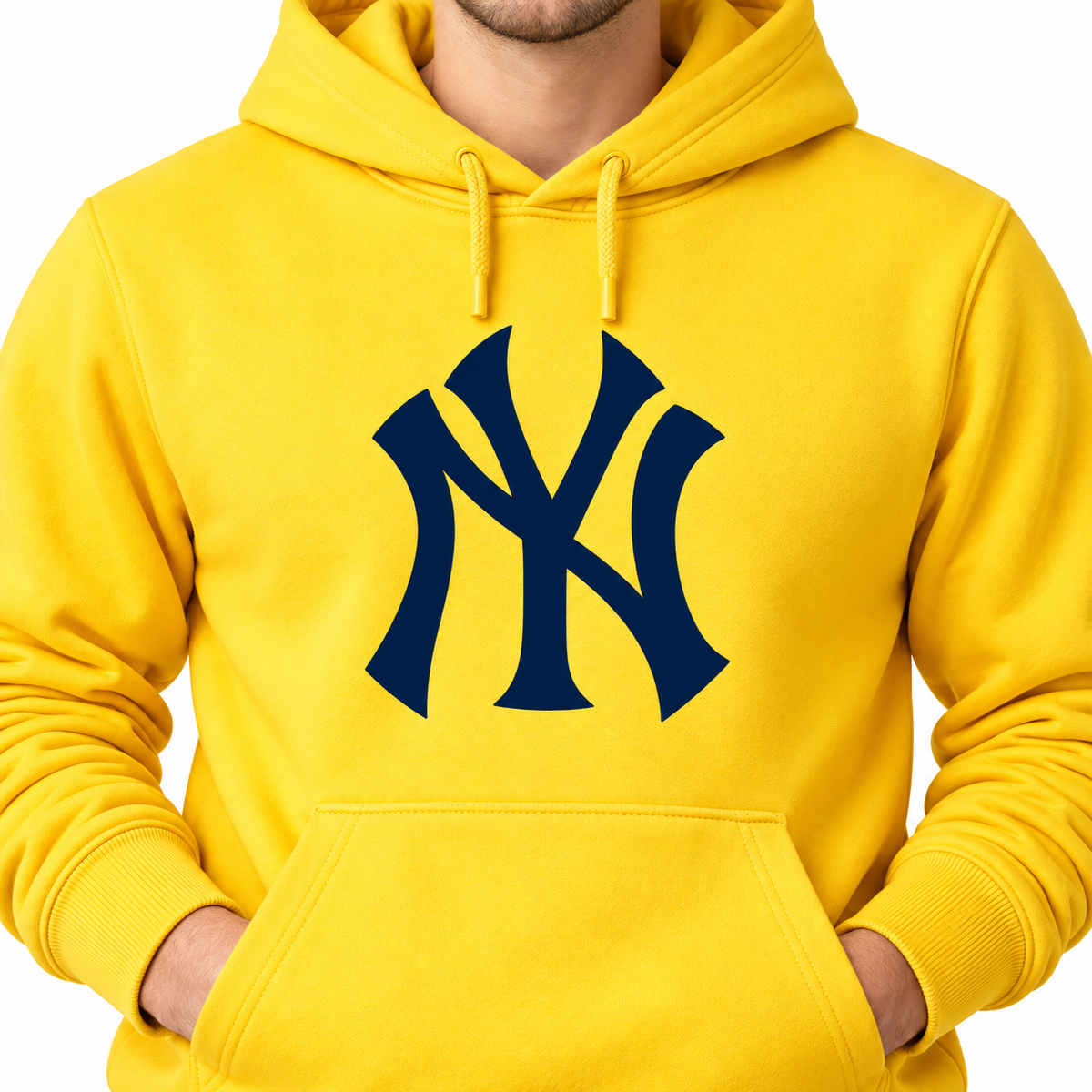 Yellow New York Yankees pullover hoodie - DTF print close-up